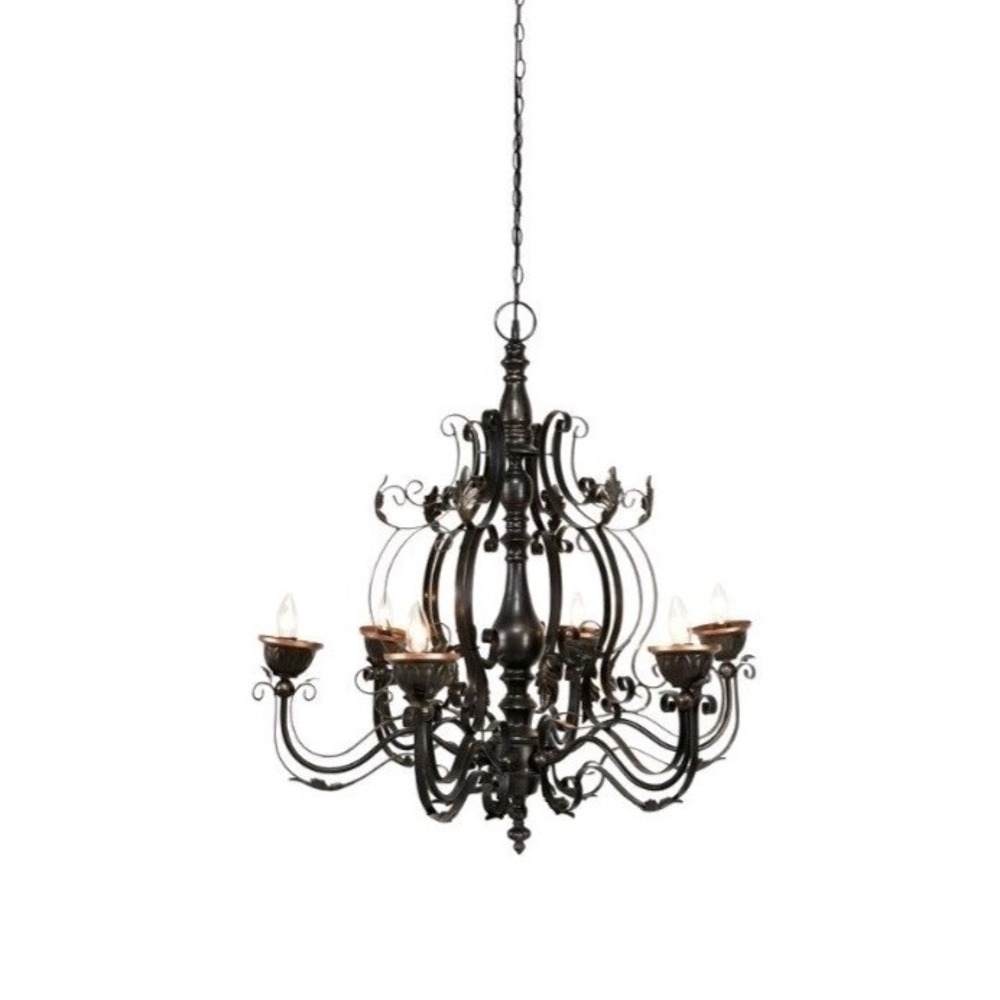Vintage Wrought Iron Chandelier 6-Light Black Scroll Candelabra Ceiling Lamp